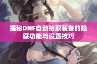 揭秘DNF自动拾取装备的隐藏功能与设置技巧