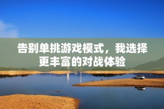告别单挑游戏模式，我选择更丰富的对战体验