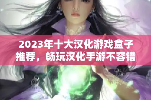2023年十大汉化游戏盒子推荐，畅玩汉化手游不容错过